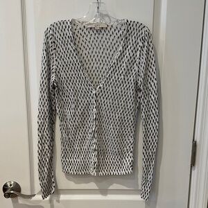 LOFT Black and White Printed Button-Down Top/ lightweight cardigan